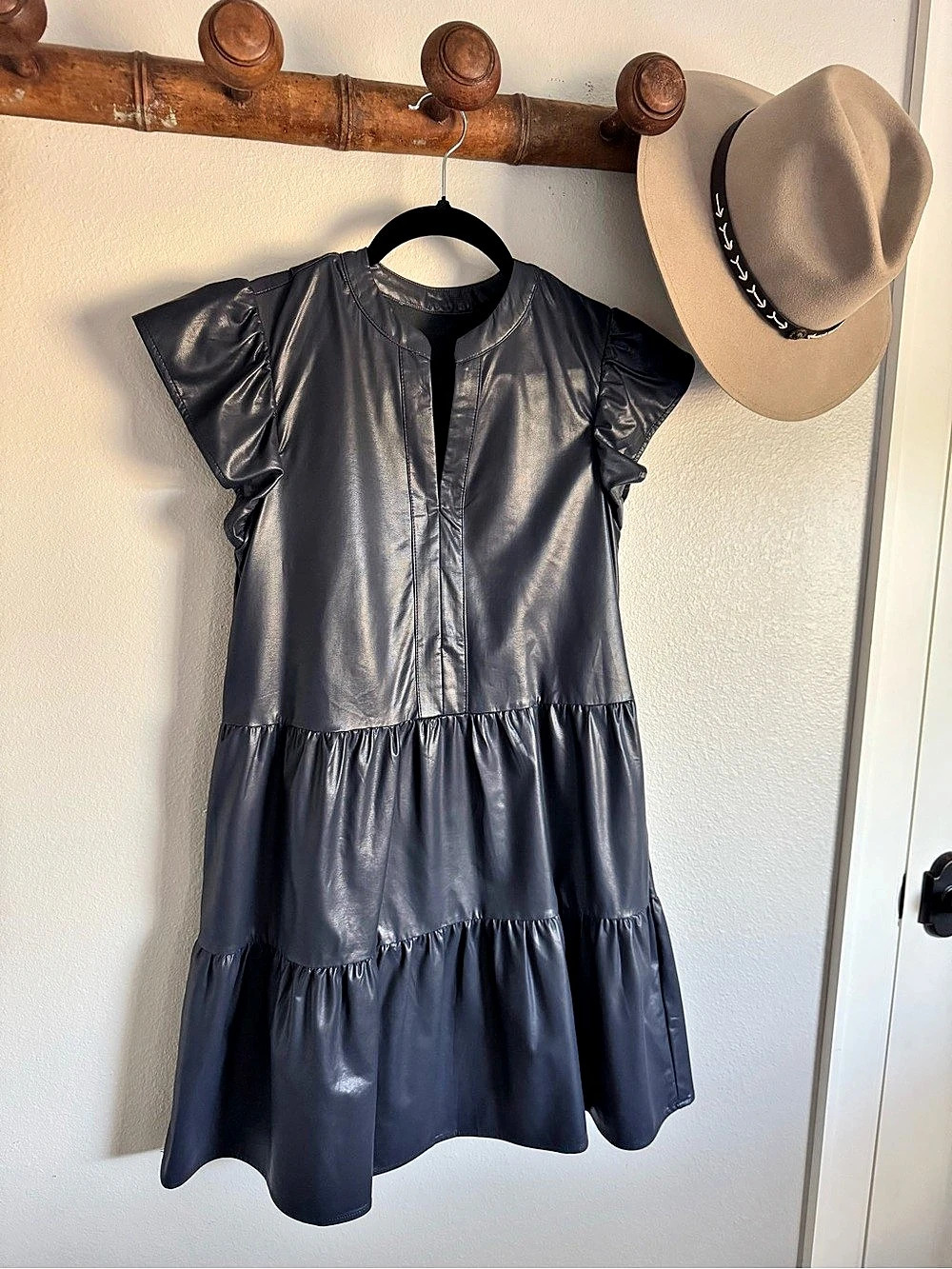 Blue Faux Leather Mini Dress Like New